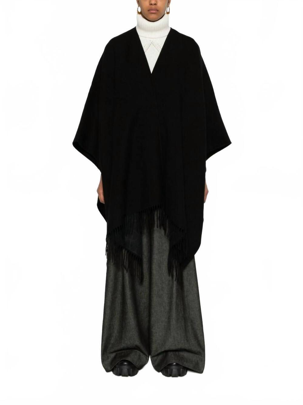 NEW VALENTINO GARAVANI fringe trimmed cape in black